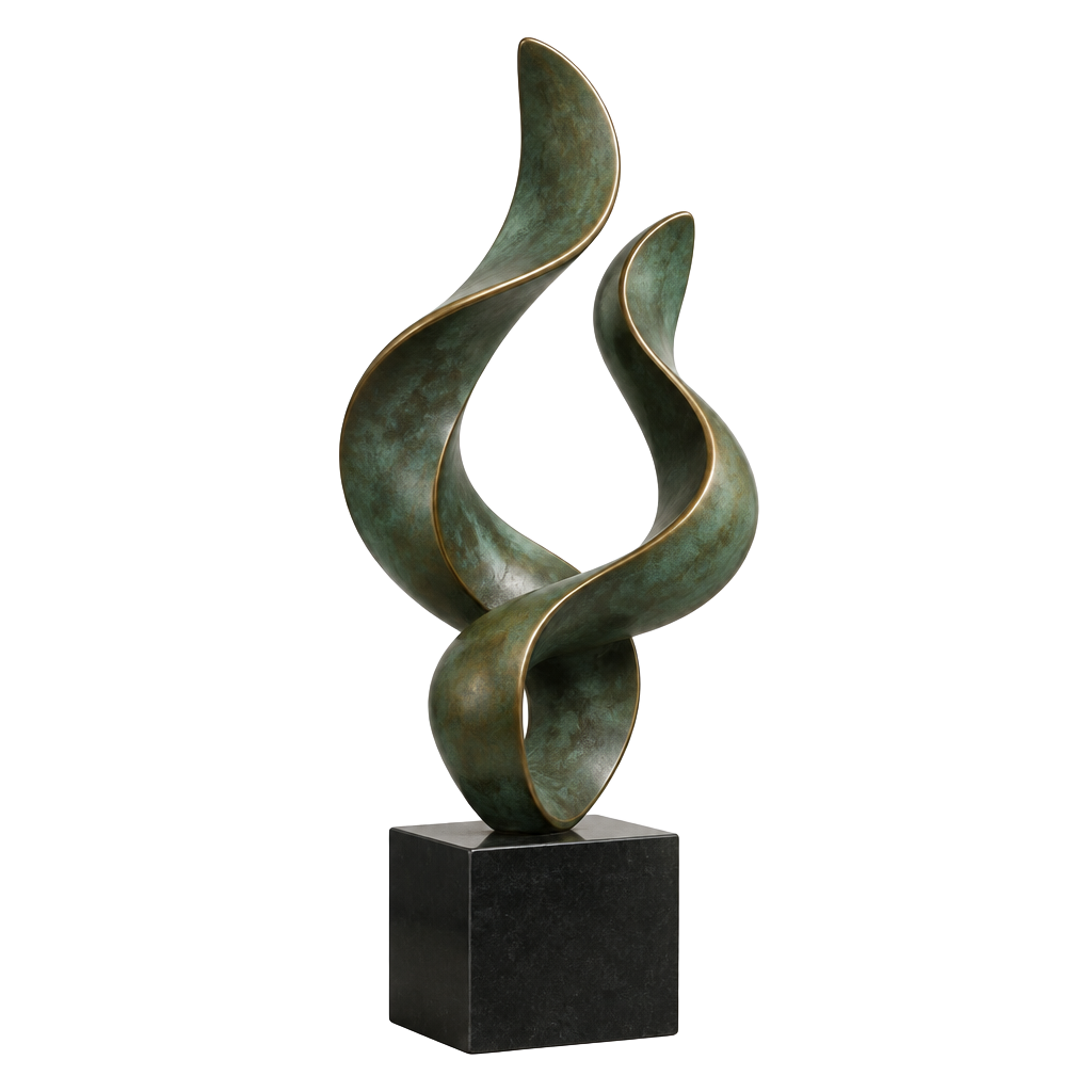 Bronze sculpture with interlocking flowing forms
