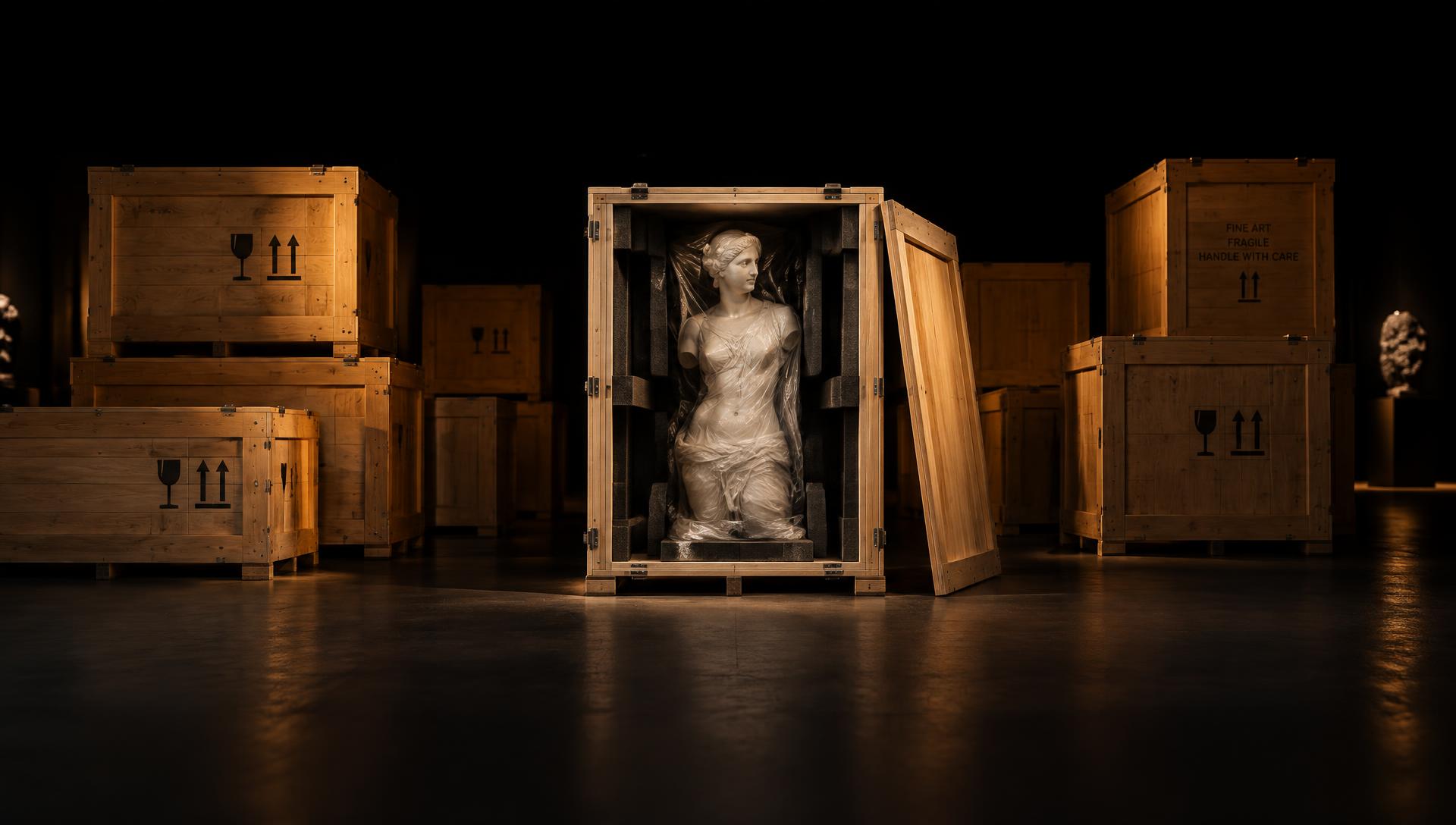 Stacked T.E.D shipping crates with fragile markings